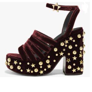 Zszszsu Red Platform Studded Strappy Sandals Block High Heels Ankle Strap Shoes
